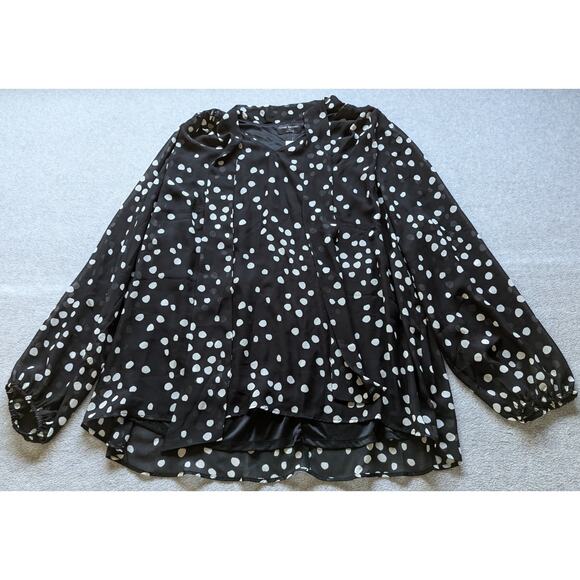 Lane Bryant Women Top Size‎ 20 NWT Tie Front Polka Dot Chiffon Puff Sleeve - Picture 1 of 9